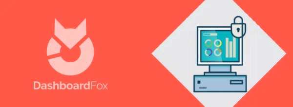A secure desktop computer with a padlock, next to the DashboardFox logo