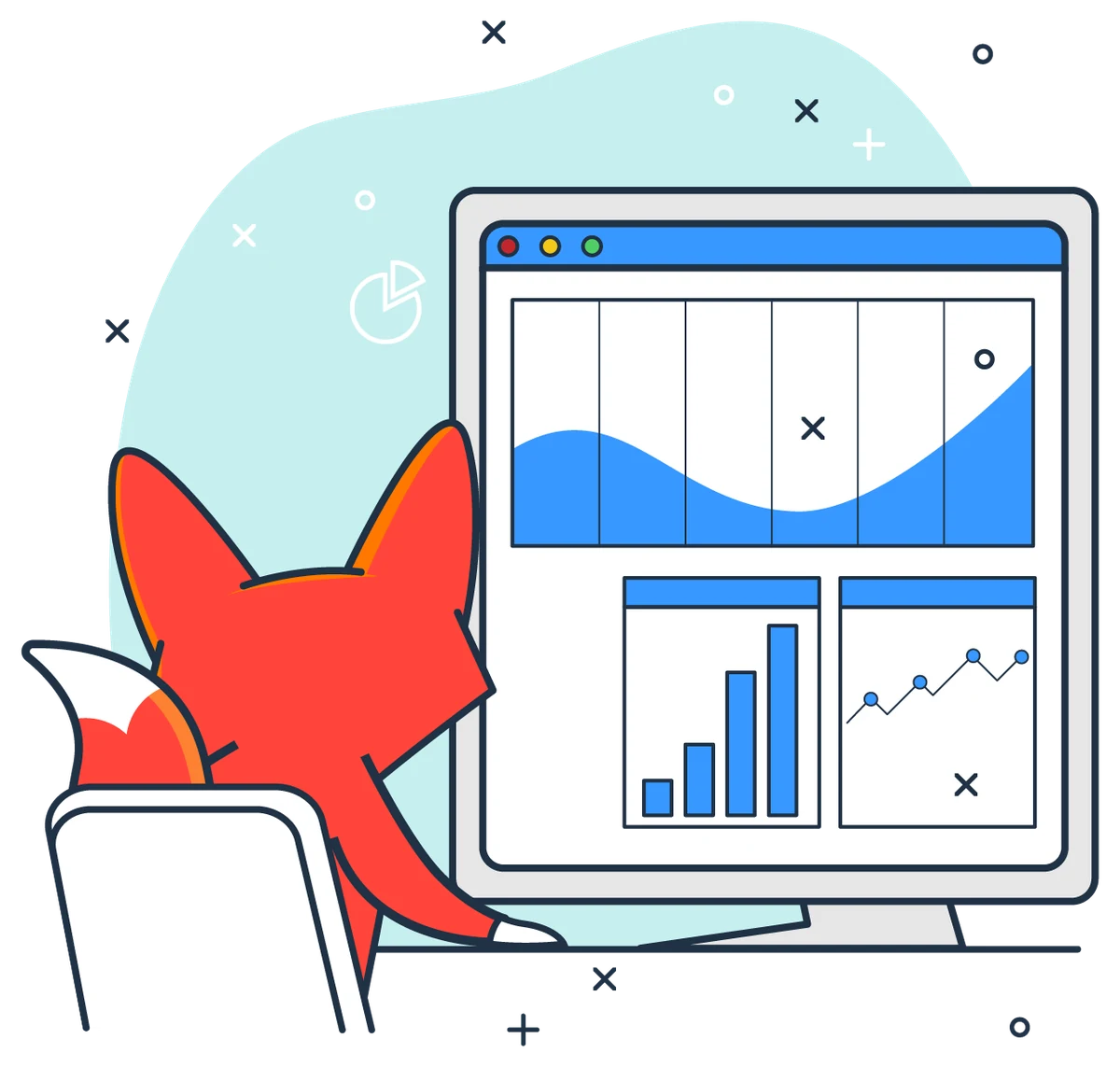 The fox building a dashboard on a monitor