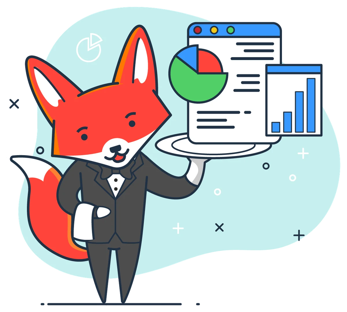 The fox serving dashboards on a silver tray