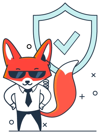 The DashboardFox fox holding a shield
